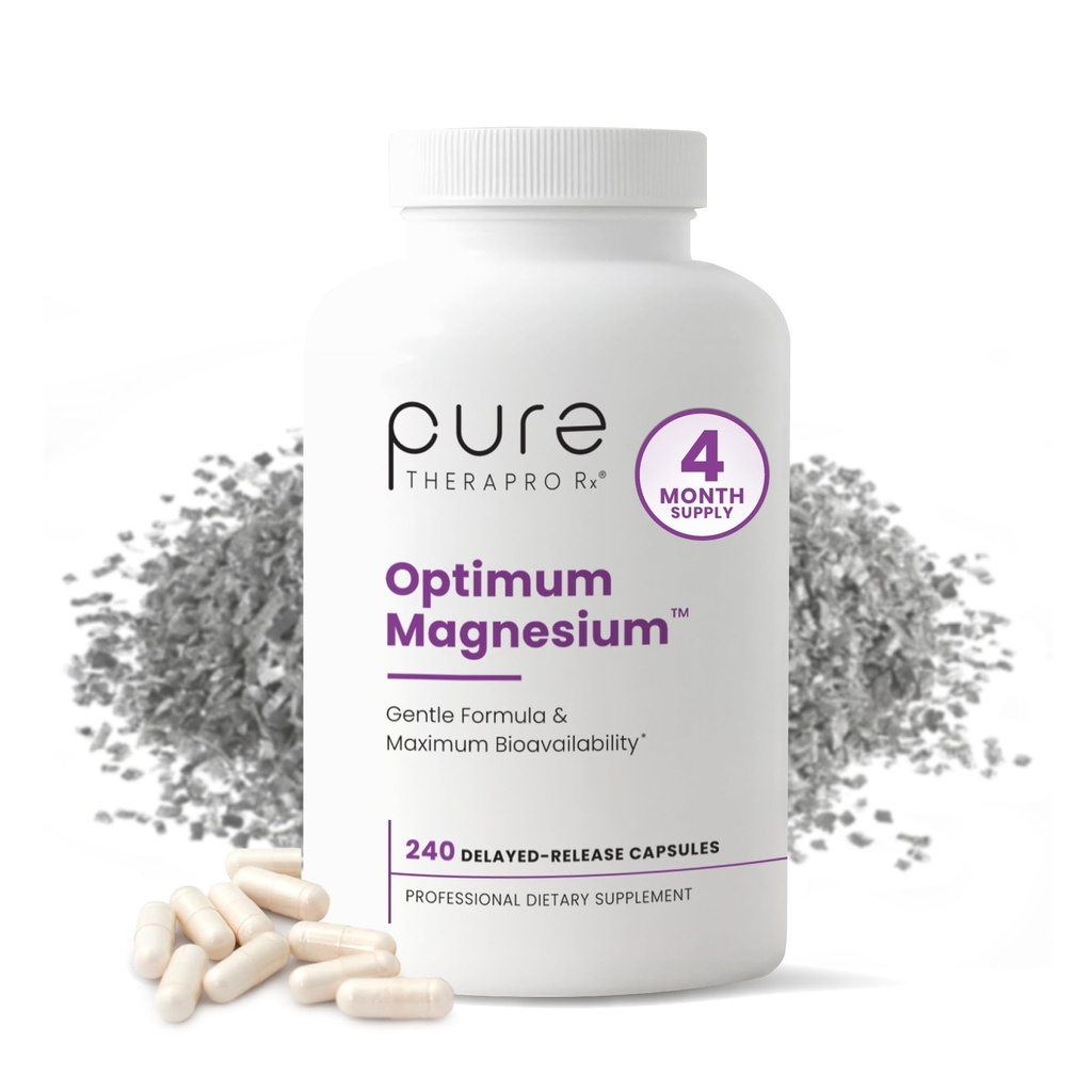 Puro TheraPro Rx Optimum Magnesium Lysinate Glycinate & Di-Magnesium Malate, Hecho en EE.UU. habit 4 Month Supply ANTE Chelated for Maximum Absorption, Supports Bone Health & Energy, 240 Count