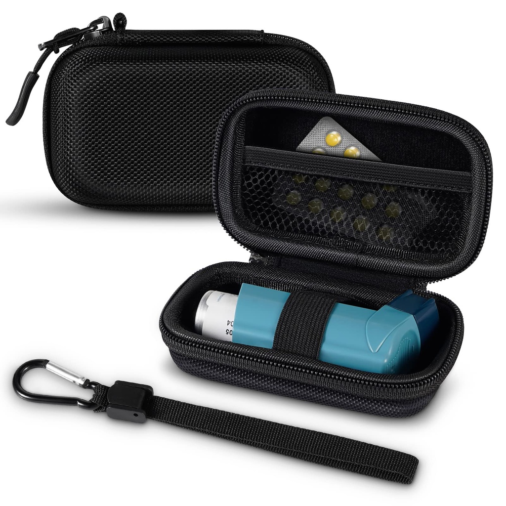 MEDMAX Inhaler Case, Hard Shell Protective Travel Carrying Case, Fits Standard Rescue & New Albuterol Inhaler Devices Up to 4 Inches, Device Not Included, Black