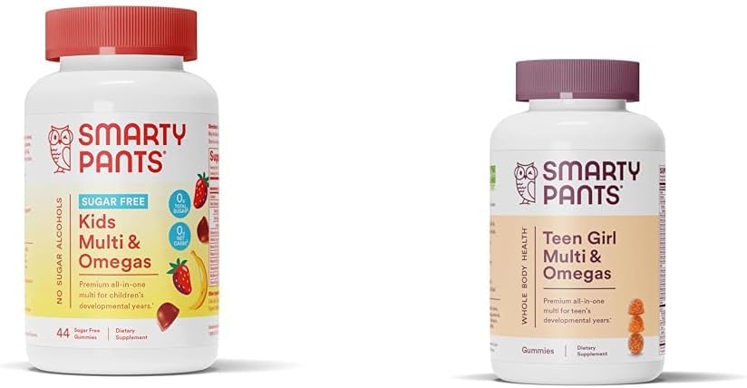 SmartyPants Kids Multivitamin Gummies, Azúcar Gratis: Omega 3 (ALA) &amp; Adolescentes Girl Multivitamin Gummies: Omega 3 Fish Oil (EPA/DHA)