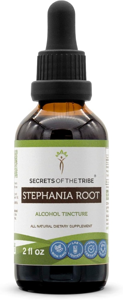 Secretos de la tribu Stephania Extracto de alcohol, gotas herbales de alta potencia, Tintura Hecha de Stephania Root (Stephania Tetrandra) Root 2 oz seco