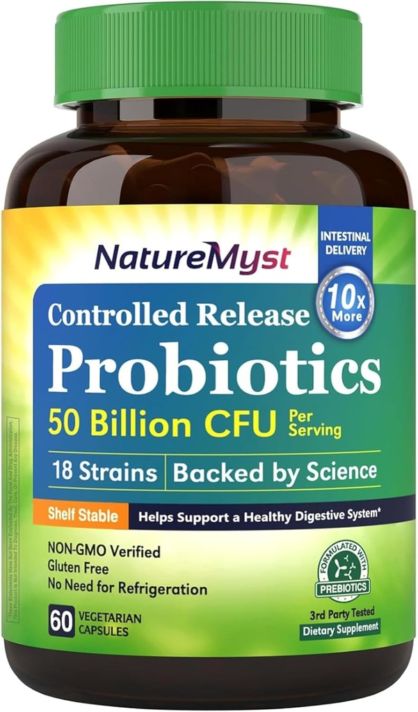 Probióticos 50 billón por servidumbre, 18 Strains Probióticos, 60 cápsulas vegetarianas - No GMO, Gluten Gratis