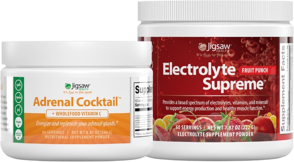 Jigsaw Health Bundle ¦ Adrenal Cocktail, 60 Servings (Jar), y Electrolye Supreme (Fruit Punch), 60 Servings (Jar)