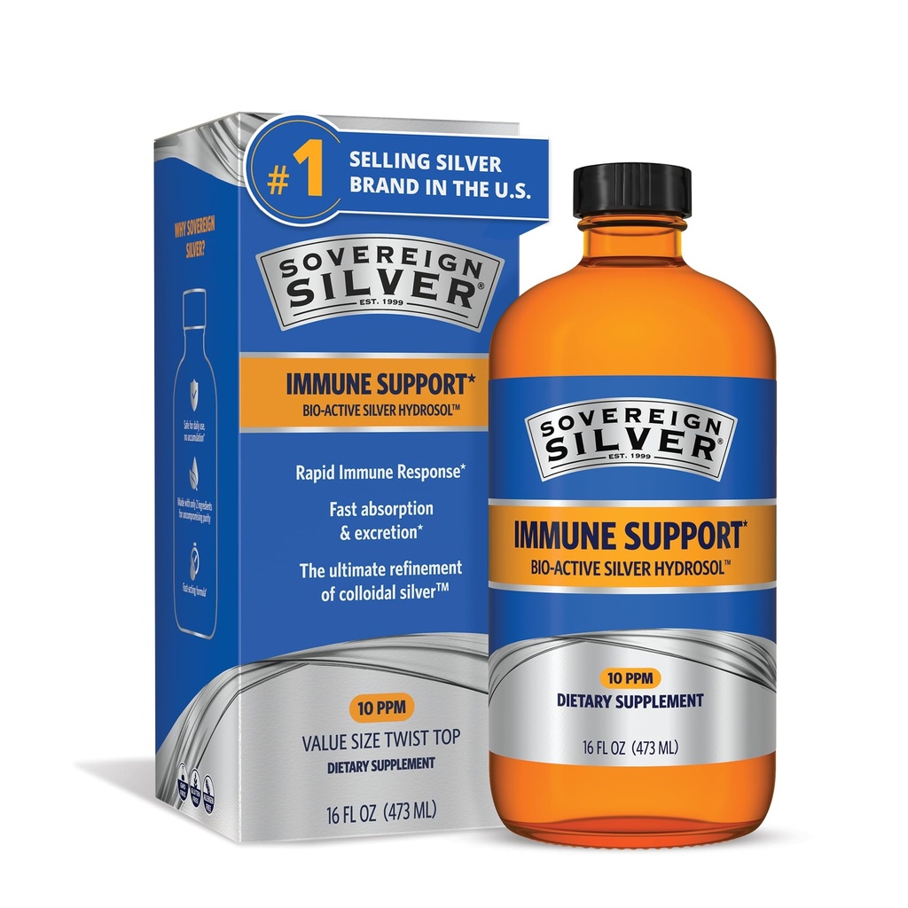 Soberana Silver Immune Support - Colloidal Silver, Bio-Active Silver Hydrosol, 10 ppm, Liquid Twist Top, 16 Fl Oz, (473 mL)
