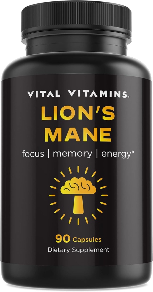Vital Vitaminas Lions Mane Suplemento Capsules - Brain Booster Suplemento para Clarity Mental, Focus and Memory Support - Suplemento Nootropic Mushroom con Turquía Tail y Maitake (90 caps)