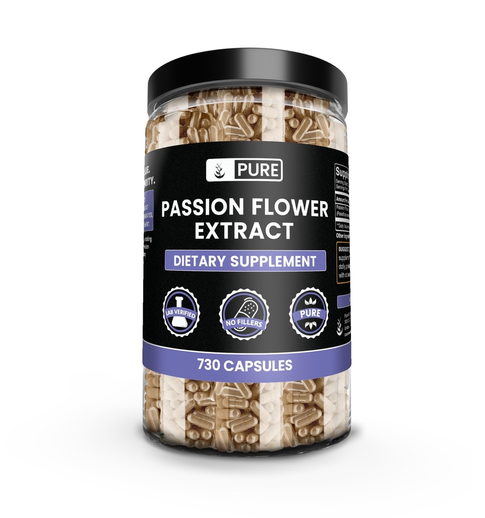 PURE Original INGREDIENTES Extracto de la flor de la pasión (730 capsules) No hay magnesio o rifles de arroz, siempre puro, lab Verificado
