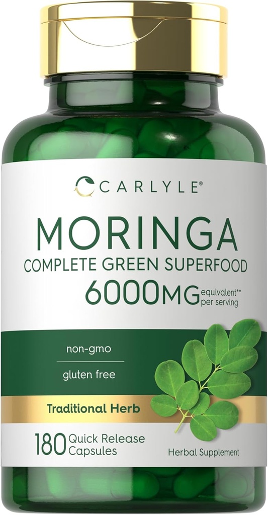 Carlyle Moringa Oleifera | 180 Capsules | Non-GMO and Gluten Free Supplement | Complete Green Superfood | from Moringa Leaf Powder