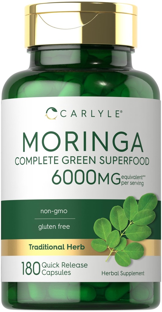 Carlyle Moringa Oleifera  180 Capsules ← Non-GMO y Gluten Suplemento gratuito ← Superalimentos Verdes completos