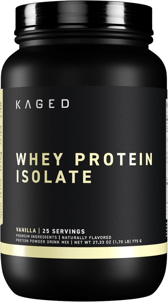 Kaged Whey Protein Isolate Powder Vanilla 100% Pure Low Lactose Whey Post Workout Recovery Asistencias Muscle-Building 25g per Serving 41 Servings