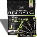 Enhanced Electrolyte Powder Stick Packs (Strawberry Kiwi tención 20 Packets) w / 0 Sugar +BCAAs +B-Vitamins Electrolyte Suplemento w Potassium Zinc &amp; Magnesium for Hydration - Keto Electrolytes