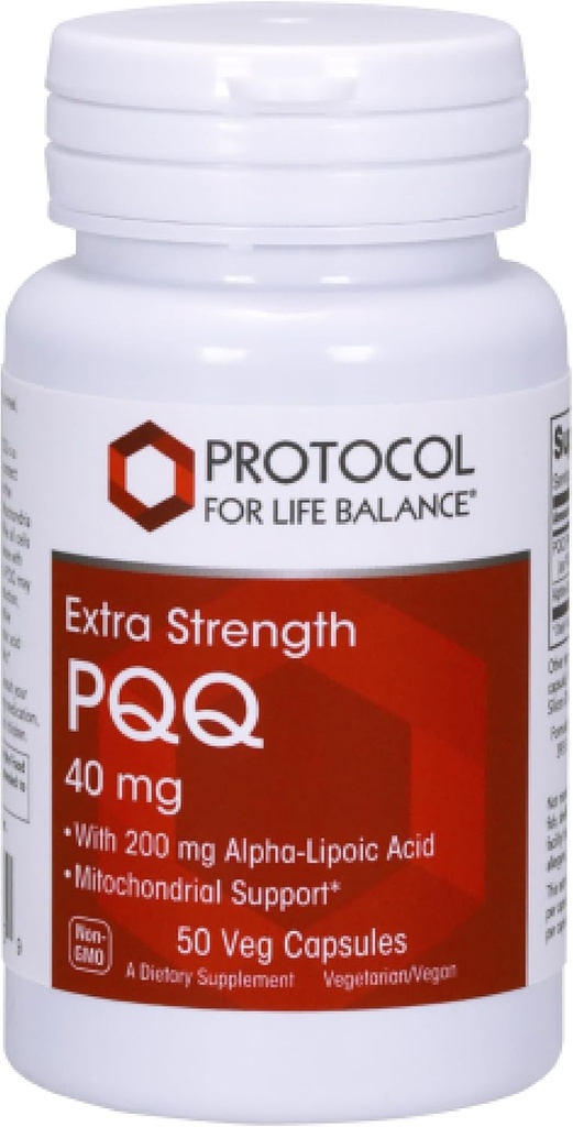 PROTOCOLO PARA LA VIDA BALANCE Extra Strength PQ 40mg - con ácido alfa-Lipoico - Suplemento de salud cardíaca para hombres y mujeres - No GMO &amp; Kosher - 50 Veg Caps