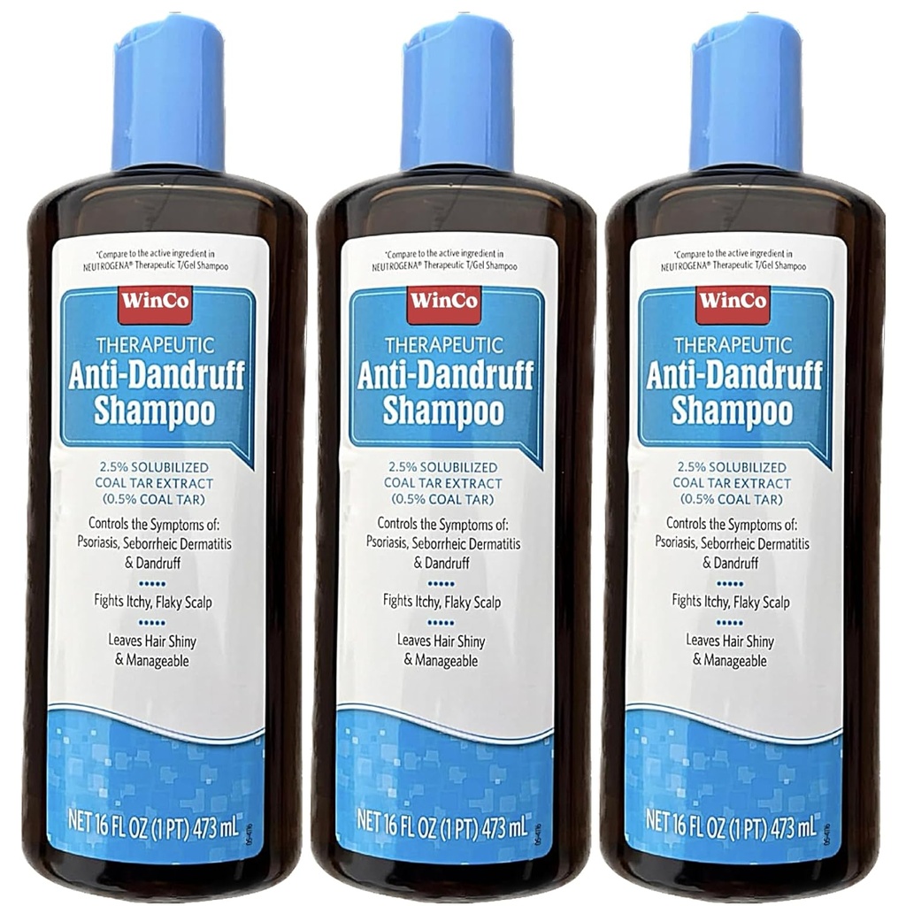 3 Pack Therapeutic Coal Tar Gel Shampoo Anti Dandruff - Psoriasis, Seborrheic Dermatitis, 16 oz cada botella - tamaño grande - T Gel