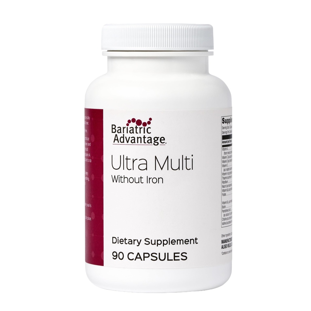 Bariatric Advantage Ultra Multi Sin Hierro, Alta Potencia Multivitamínica Diaria para Cirugía Bariatrica Pacientes con 22 Vitaminas Esenciales y Nutrientes - 90 Capsules, 30 Servimientos