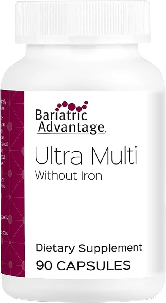 Bariatric Advantage Ultra Multi Sin Hierro, Alta Potencia Multivitamínica Diaria para Cirugía Bariatrica Pacientes con 22 Vitaminas Esenciales y Nutrientes - 90 Capsules, 30 Servimientos