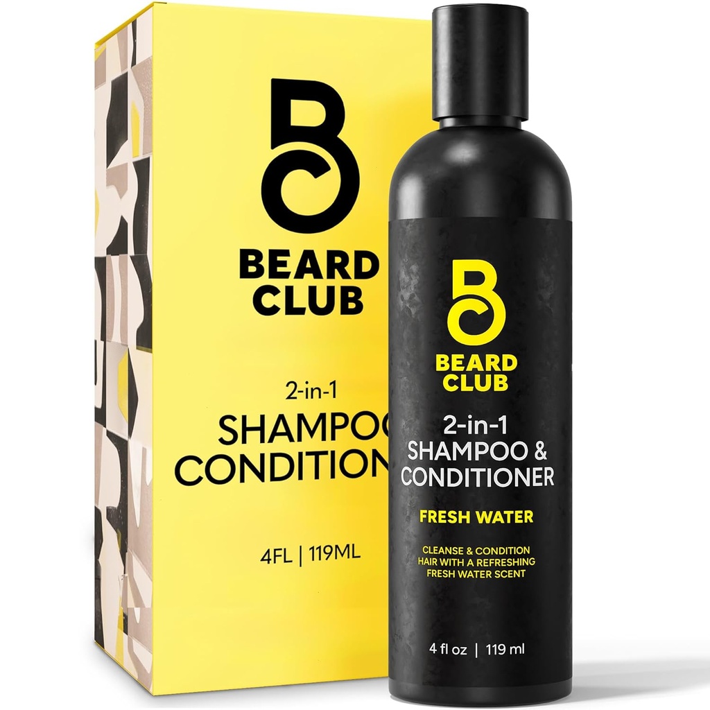 The Beard Club Mens 2 en 1 Set de champú y acondicionador - Sulfate Free, Moisturizing, Citrus Scented for Curly Hair Care and Dry Scalp Care