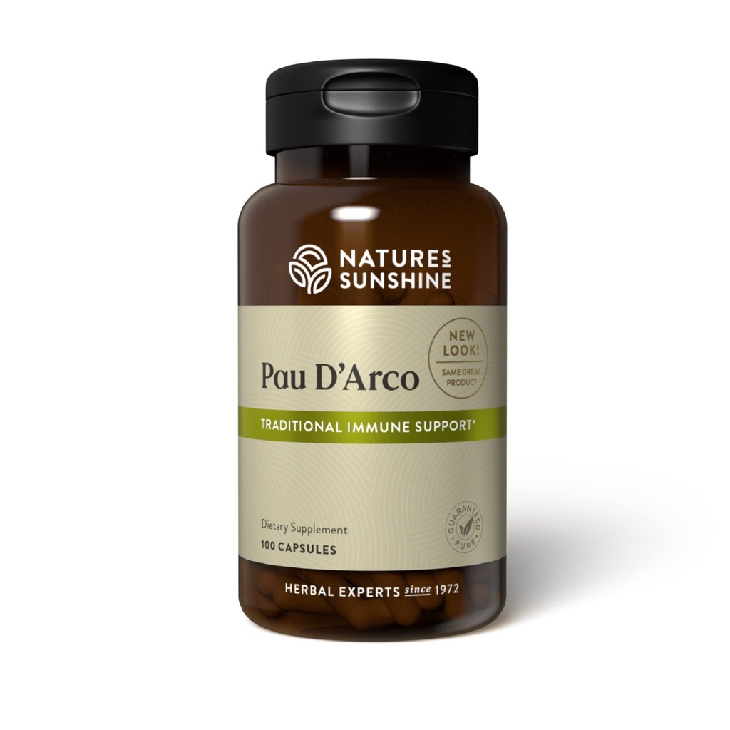 Sunshine Pau D’ Arco, 100 Capsules ← Apoya el Sistema Inmunitario, Provee Antioxidantes y asiste al proceso de desintoxicación natural