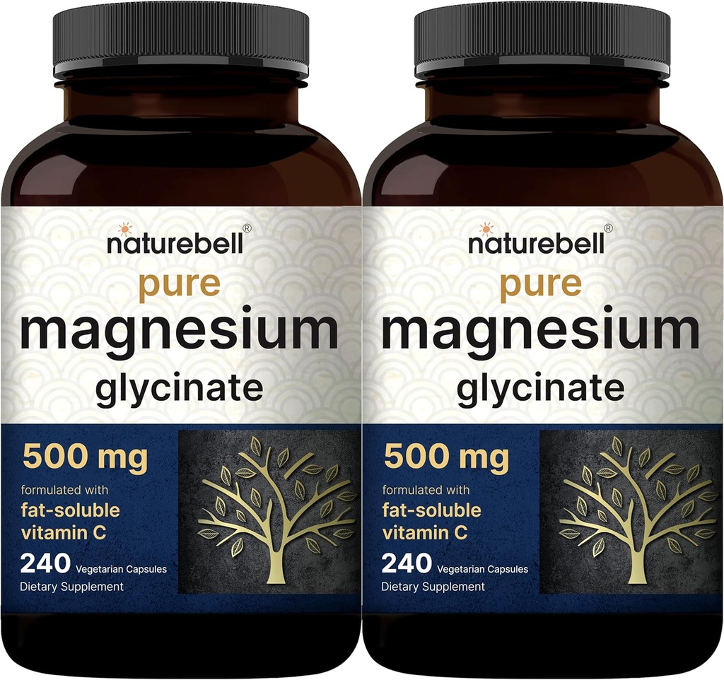 Glycinate de magnesio puro 500mg con vitamina soluble grasa C, 480 cápsulas de verduras (2 Pack) Silencioso Suplemento para el musculo, la enzima, & Heart Support* – 100% Chelated & Purified – Non-GMO, Filler Free