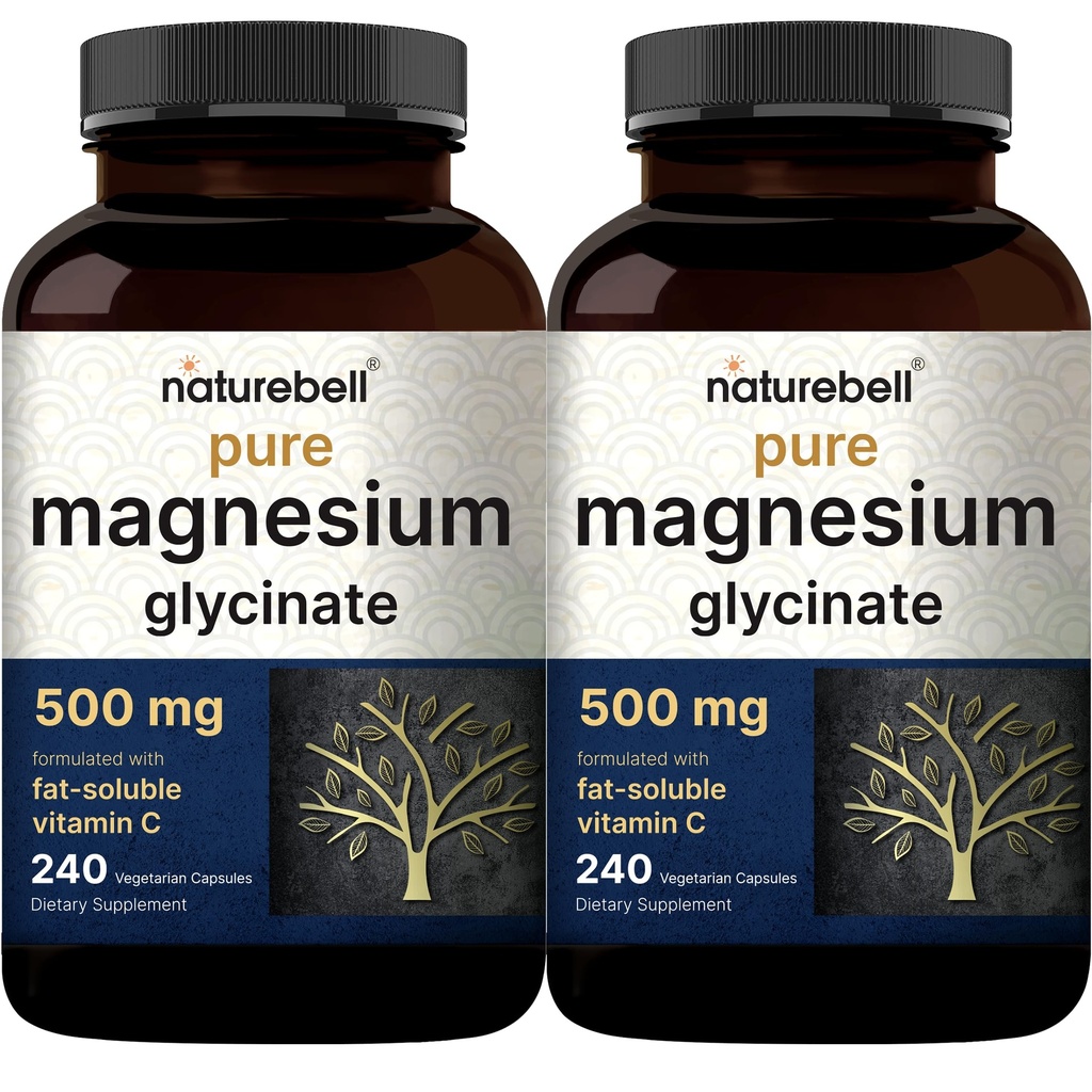 Glycinate de magnesio puro 500mg con vitamina soluble grasa C, 480 cápsulas de verduras (2 Pack) Silencioso Suplemento para el musculo, la enzima, & Heart Support* – 100% Chelated & Purified – Non-GMO, Filler Free