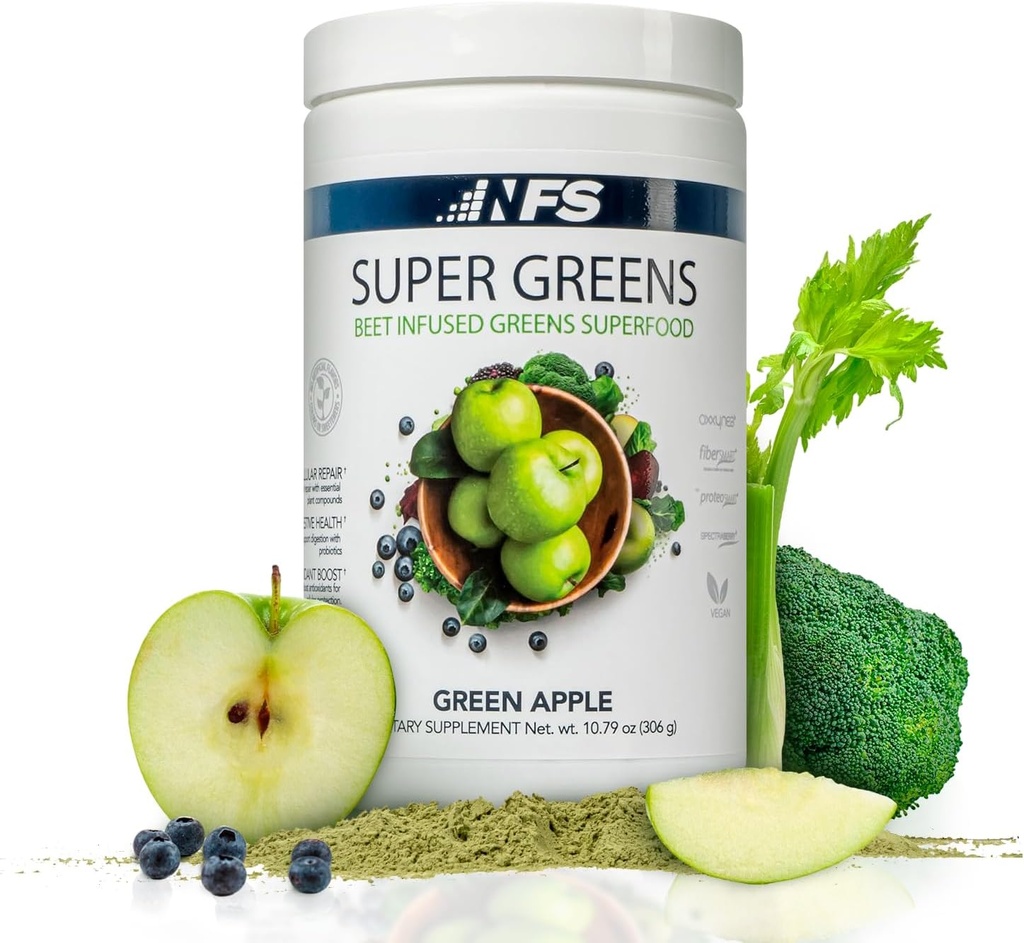 Super Greens Beet Infused Superfood Powder – Organic Green Superfoods, Protein, Antioxidants " Probiotics, Supports Healthy Blood Pressure, Digestion & Energy Boost (Gran Apple, 30 Servings)