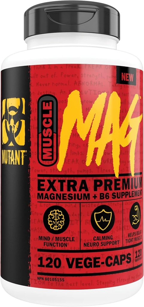 Mutant Muscle Mag ← Magnesium + B6 Suplemento - Magnesio Aspartate, Maltate y Aquimin Marine Magnesium - 120 Vege-Caps
