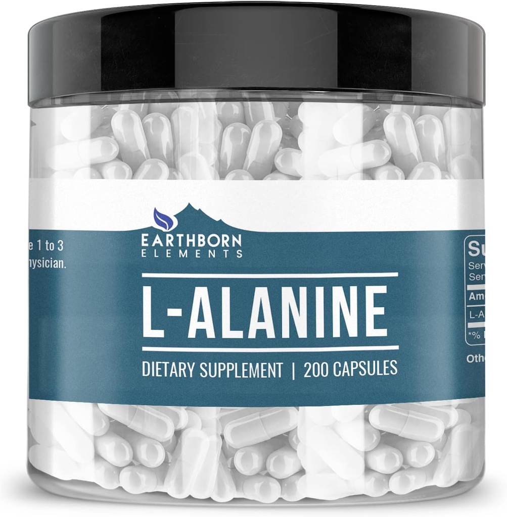 Elementos terrestres L-Alanine 200 cápsulas, Puro ' Undiluted, No aditivos