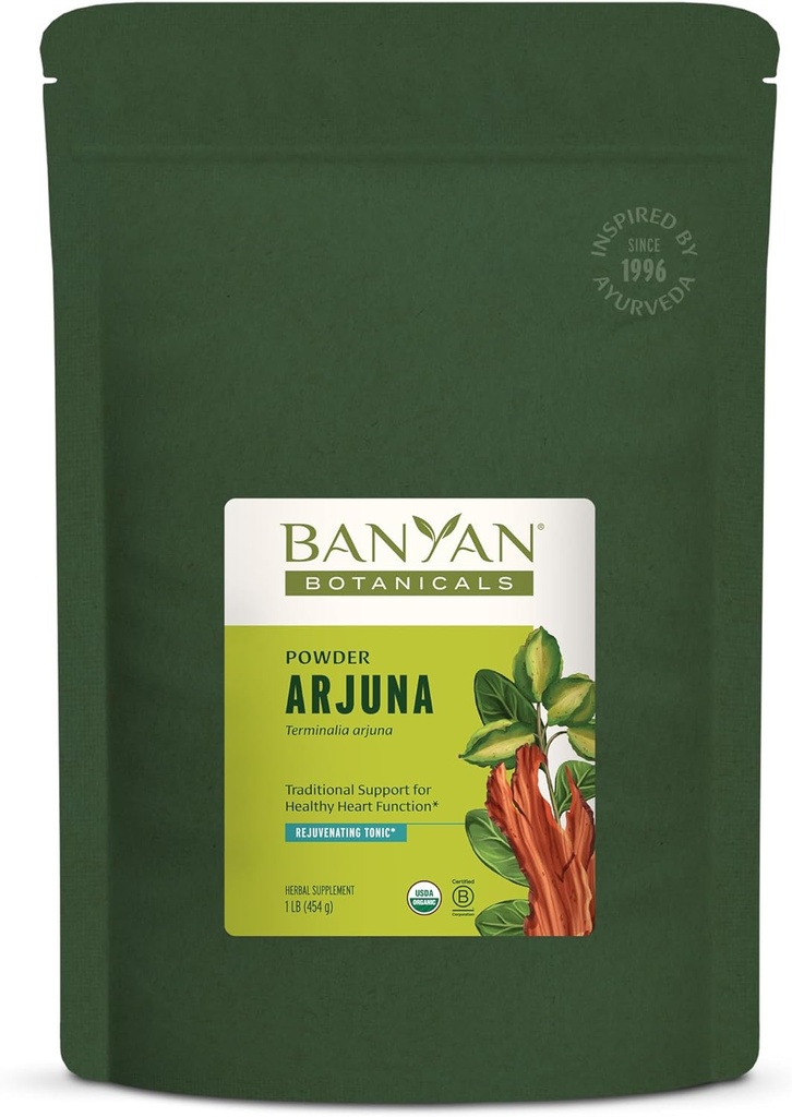 Banyan Botanicals Arjuna Bark Powder – Orgánica Arjuna (Terminalia Arjuna) – Natural Herbal Heart Health Supplement and Rejuvenating Tonic* – 1 lb. – No GMO Sosteniblemente Fuente Vegan