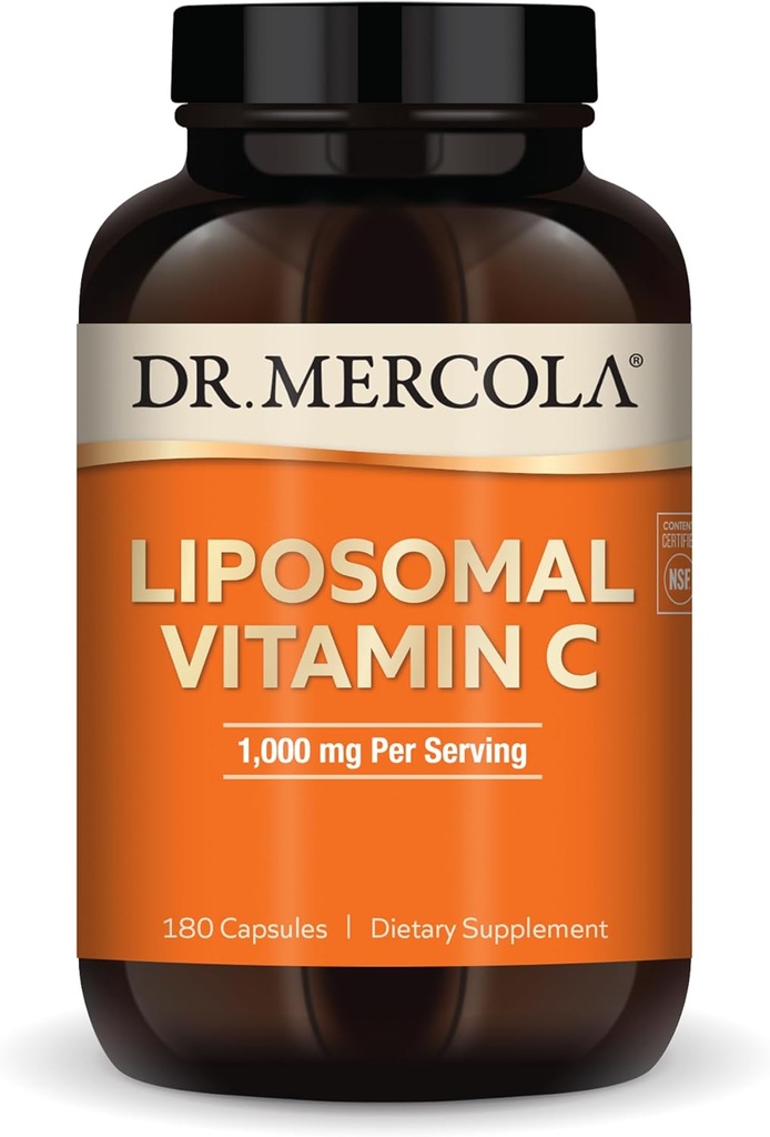 Dr. Mercola Liposomal Vitamin C, 1,000 mg per Serving, 90 Servings (180 Capsules), Dietary Supplement, Supports Immune Health, Non GMO, NSF Certified
