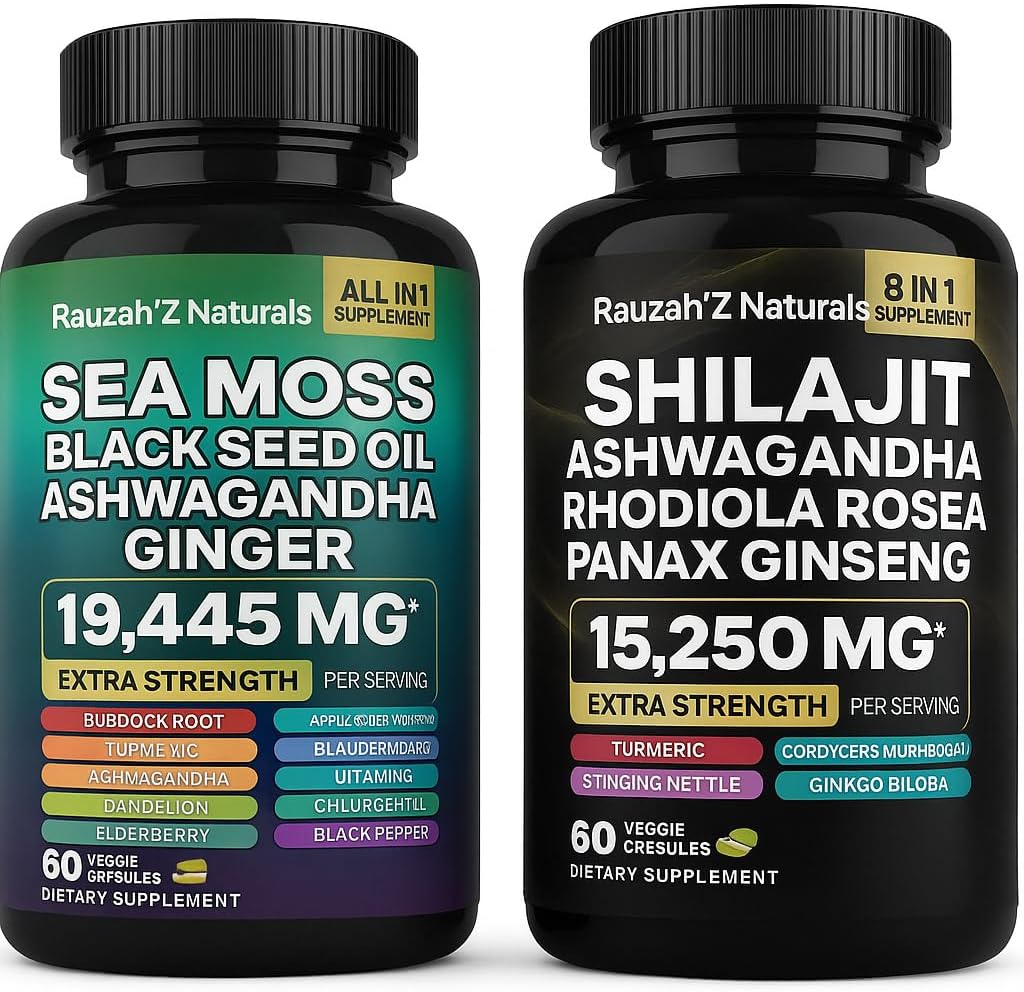 Sea Moss y Shilajit Bundle - Sea Moss,Black Seed Oil, Ashwagandha,Ginger & Shilajit,Rhodiola Rosea, Panax Ginseng