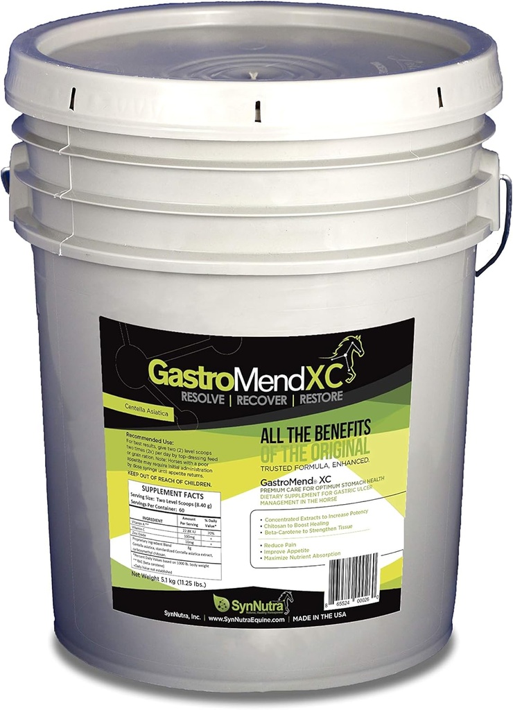 GastroMend XC, 100% Natural Equine Stomach Health for Horses, promueve la curación " Prevención de Ulceres Gástricos, Alta Potente " Efectiva, apoya la salud gástrica e hindgut, 600 Servings, Made in USA