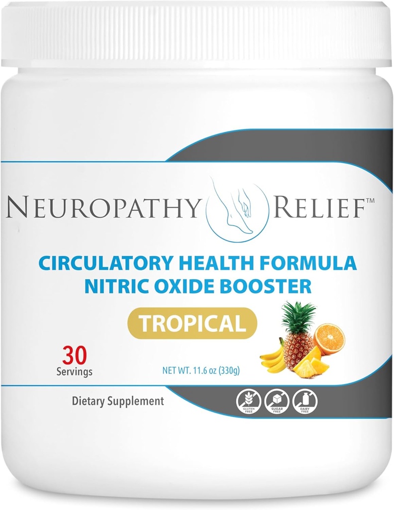 Neuropatía ReliefTM - Fórmula de Salud Circulatoria - Nitric Oxide Booster - Tropical Flavor (1 Jar), 30 Servimientos