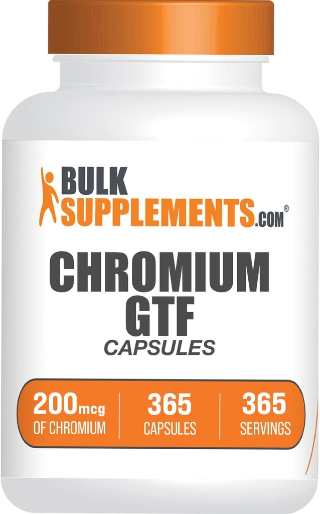 BulkSupplements.com Chromium GTF Capsules - Suplemento Mineral, GTF Chromium 200mcg - Gluten Free, 1 cápsula por Serving, 365 cápsulas (Pack of 1)