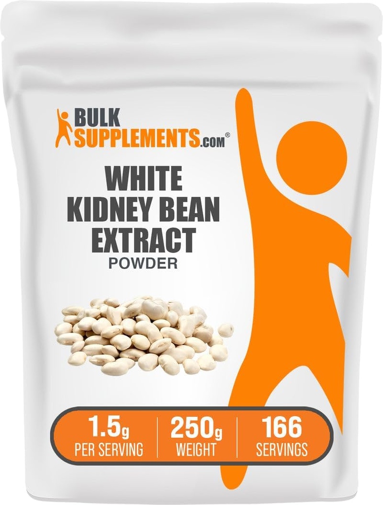 BulkSupplements.com White Kidney Bean Extract Powder - White Kidney Bean Powder - Suplemento Herbal - Gluten Free, 1,5g por Serving, 250g (8.8 oz) (Pack of 1)