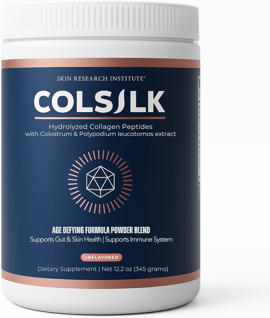 SRILabs ColSilk Unflavored Hydrolyzed Collagen Powder with Colostrum and Polypodium - Skin, Hair, Nails, Gut Health and Joint Support - One Scoop Daily | 1 Month Supply
