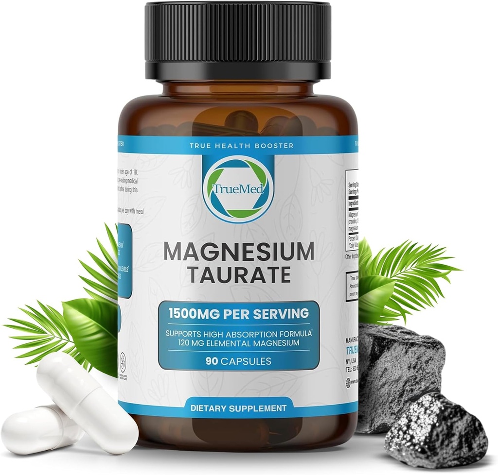Suplemento de Taurate de Magnesio Natural 1500 mg con 90 cápsulas - 30 días de suministro de apoyo al sueño, salud cardíaca, relajación, equilibrio de presión arterial y energía
