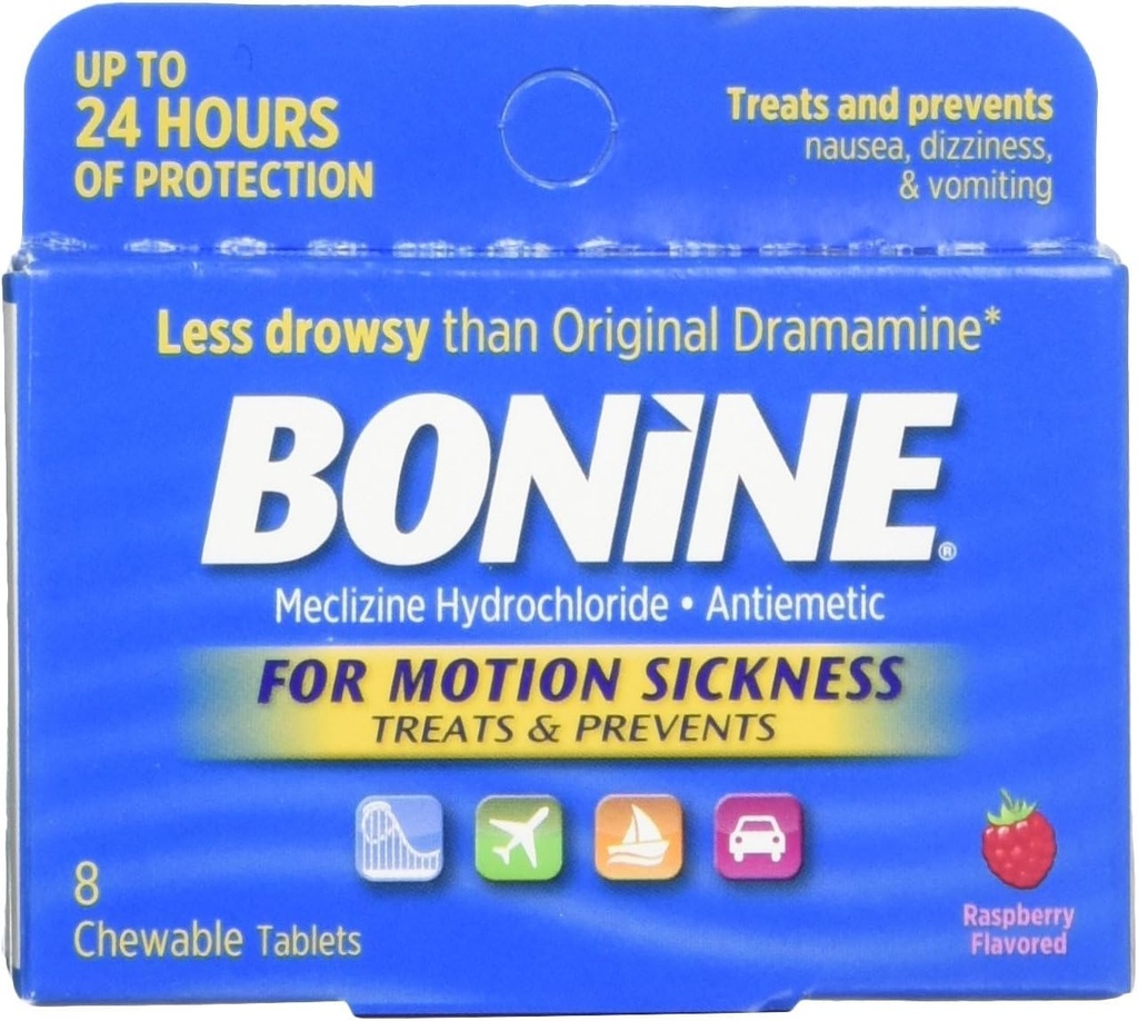 Bonine for Motion Sickness Chewable Tablets, Raspberry Flavored, 8 Each