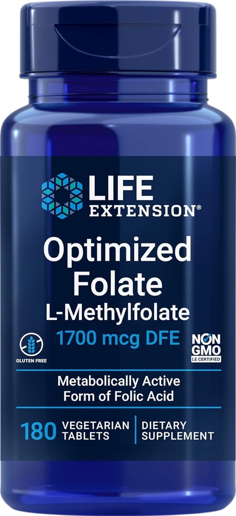 Ampliación de vida Folate optimizado (L-Methylfolate) 1700 mcg DFE, 180 Veg Tablets