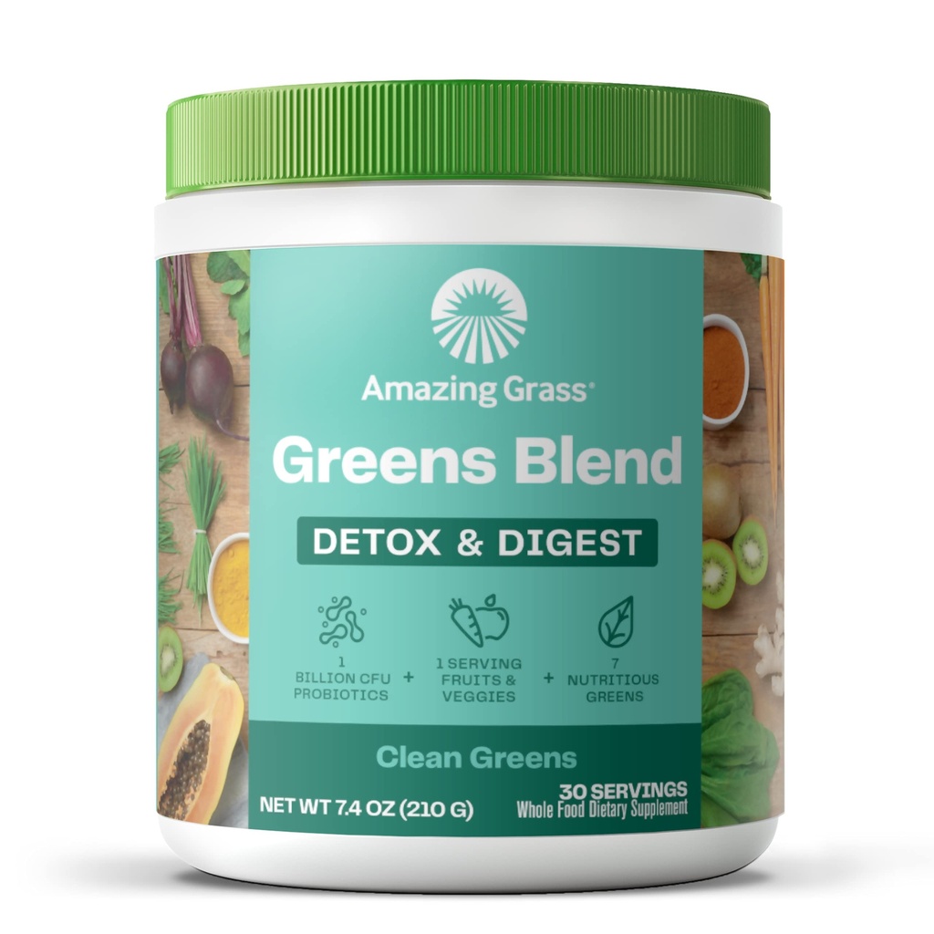 Increíble Grass Greens Superfood Detox " Digest: Greens Powder with Digestive Enzymes " Probiotics, Clean Green, 30 Servings (Packaging May Vary)