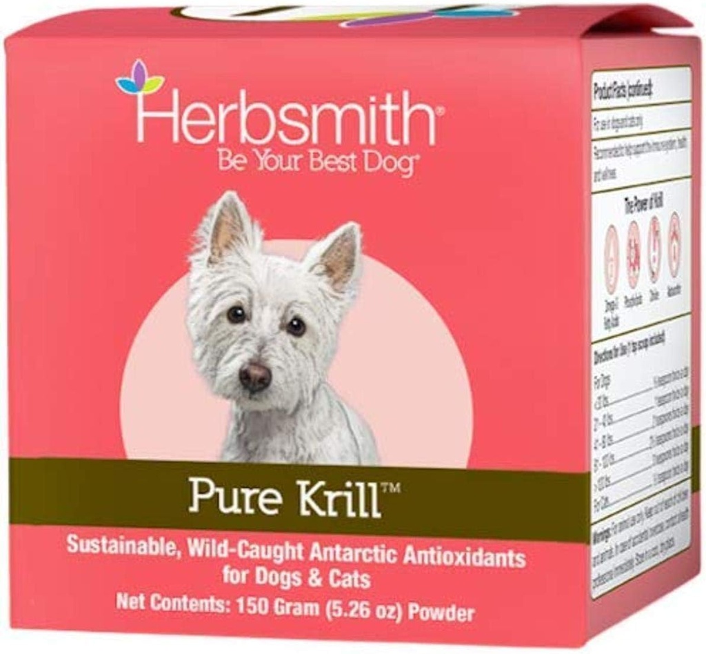 Herbsmith Pure Krill - Wild-Caught Antártico Krill - Sólo 1 Ingrediente - Astaxanthin para perros - Listo para usar Omega 3s – Alternativa a Krill Oil para perros - 150g