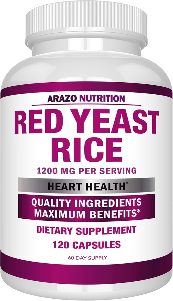 Arazo Nutrición Levadura Roja Extracto 1200 MG – Citrinina Suplemento Gratis – Vegetarian 120 cápsulas