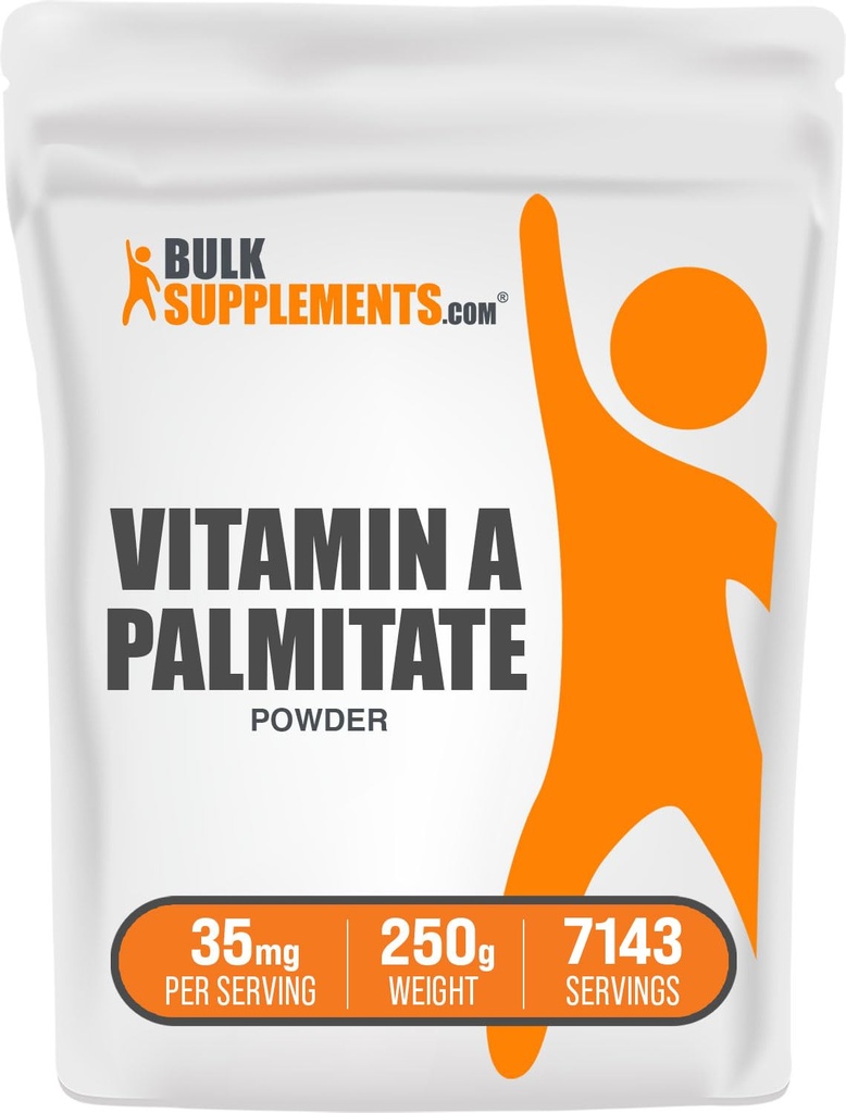 BulkSupplements.com Vitamina A Palmitate Powder - como Retinol Palmitate, Vitamina A Suplemento para Immune &amp; Eye Support - Gluten Free, 35mg por Serving, 250g (8.8 oz) (Pack of 1)