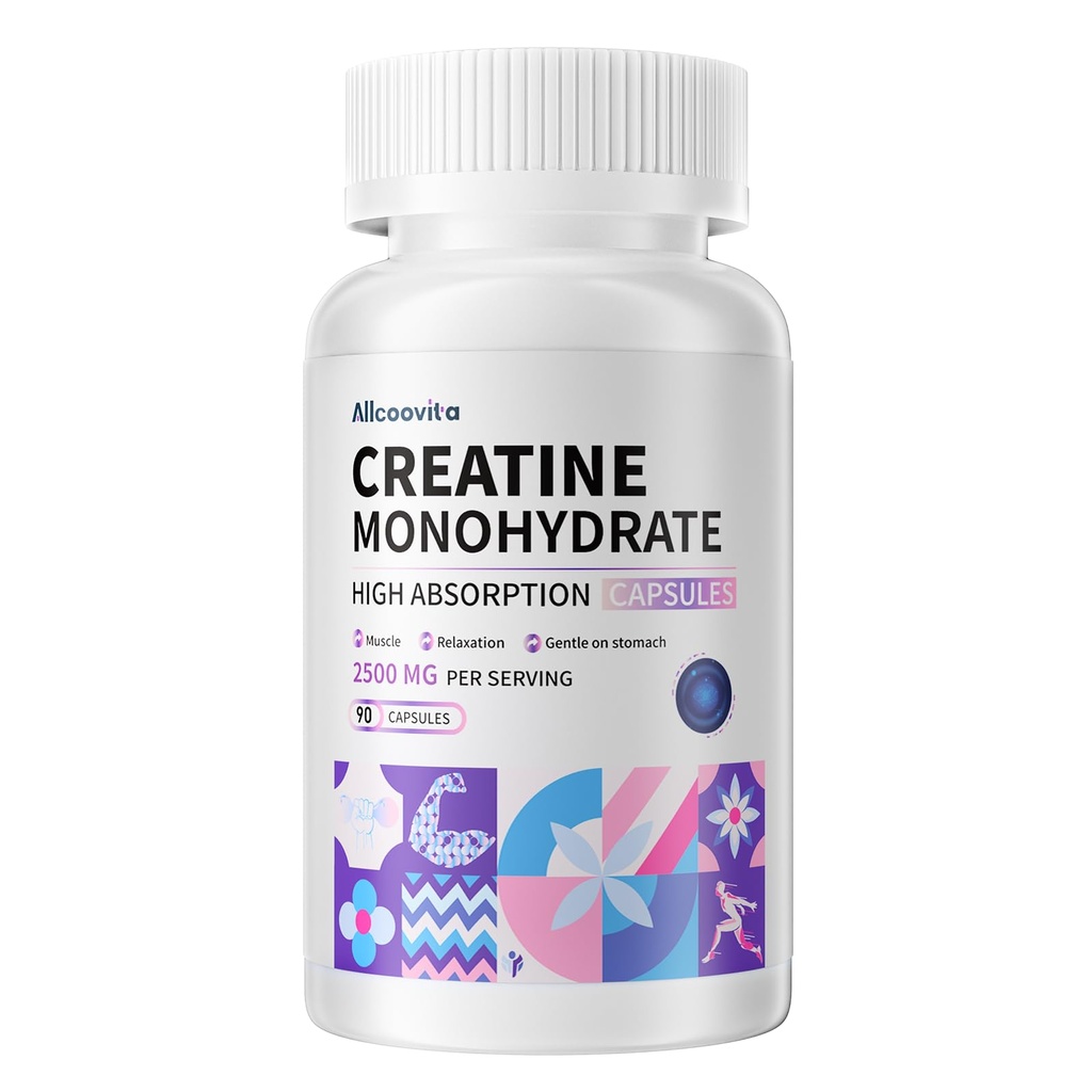Cápsulas de Monohidrato de Creatina -3 Cápsulas de Creatina por Serving, 2500mg, Gluten Gratis, 90 Cápsulas