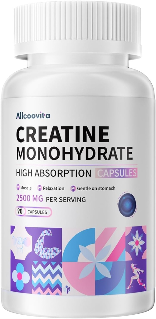 Cápsulas de Monohidrato de Creatina -3 Cápsulas de Creatina por Serving, 2500mg, Gluten Gratis, 90 Cápsulas