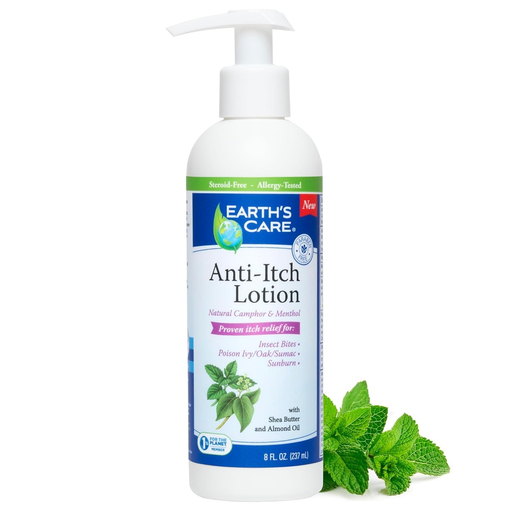 Cuidado de la Tierra Loción Anti Itch con Menthol y Camphor - Steroid Free - Soothes Sunburn, Dry e Itchy Skin, e Irritation de Skin Menor, FL. 8 OZ