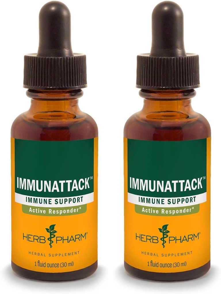 Herb Pharm Immunattack Fórmula Herbal Líquida para soporte de sistema inmune - 1 onza (FIMAT01) (Pack of 2)