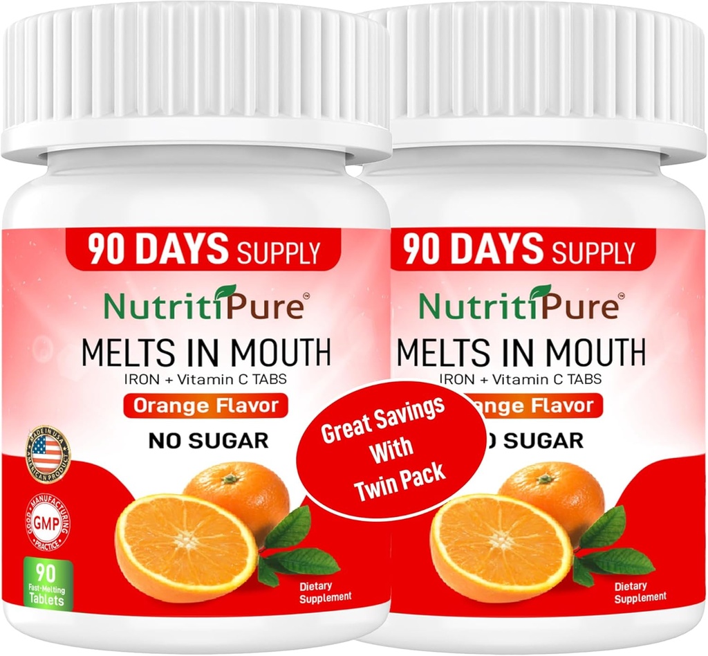 Suplemento de Hierro Chewable para Mujeres/Men ANTE Carbonyl Iron 18 mg con vitamina C 30 mg tóxico Tablet en Orange Flavor 90 Conde (2)