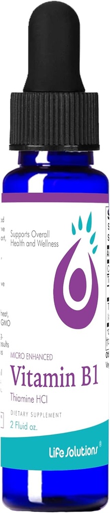Life Solutions Vitamin B1 Dropper 2 oz - Thiamine B1 Supplement - Essential B1 Vitamins for Energy Boost and Nervous System Support - Liquid Formula for Easy Absorption