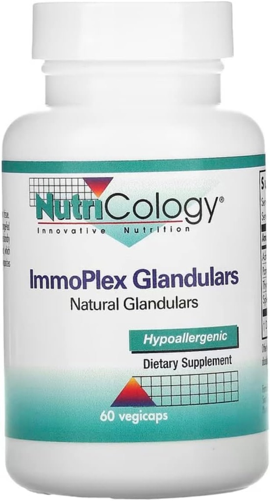 Nutricology ImmoPlex Glandulars Suplemento - Pancreas, Adrenal, Thymus, Spleen, Beef Organ Complex, Bovine, Ovine, Vegetarian Capsules - 60 Conteo