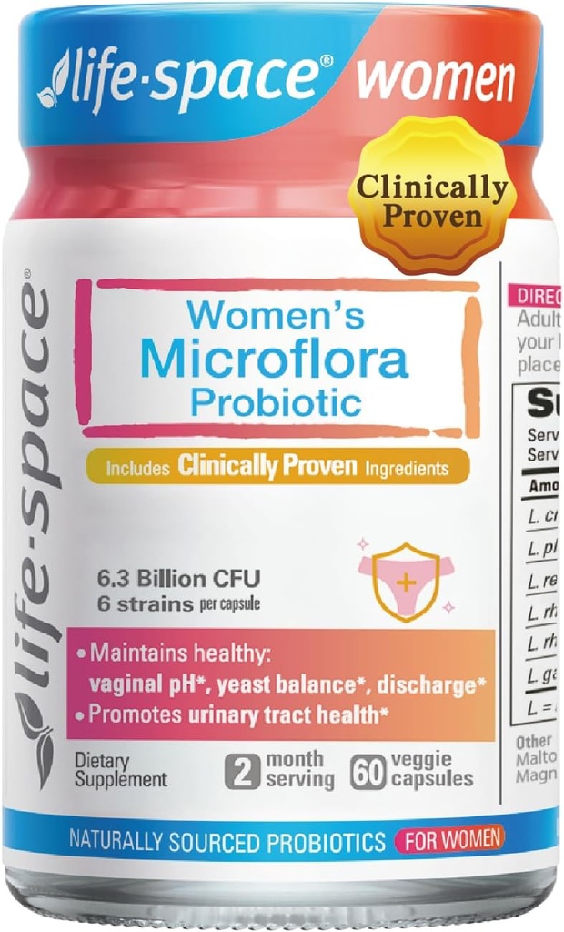 Probiótico de vida para las mujeres, 2 meses de servicio, apoyo saludable microflora vaginal &amp; Comfort, suplemento diario para las mujeres, pH Balance con Lactobacillus rhamnosus, 6.3 millones de francos CFU &amp; 6 Strains, 60 ct