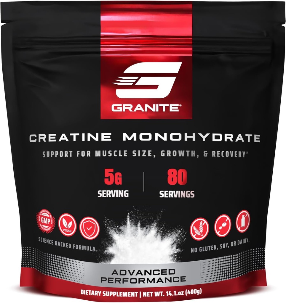 Monohidrato de crema de granito, soporta fuerza, resistencia, " recuperación muscular, crema para hombres " , libre de soja, libre de lácteos, libre de gluten (80 servicios)