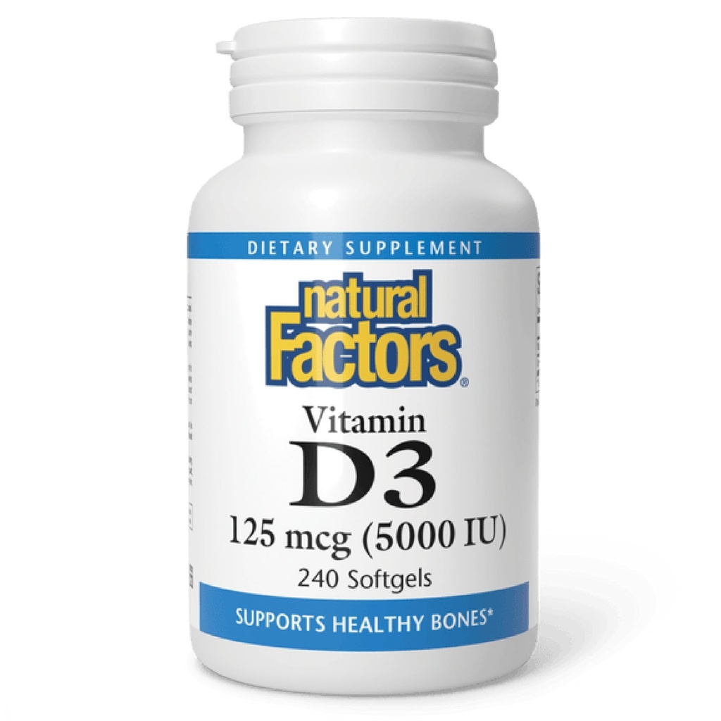 Factores naturales, vitamina D3, 5.000 UI, soporta la salud conjunta, bonificación &amp; inmune, 240 cuenta (Pack of 1)