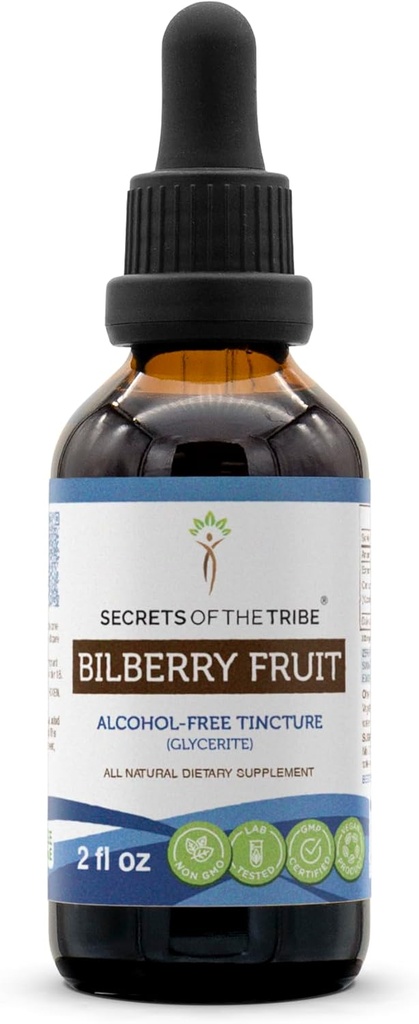 Secretos del extracto líquido libre de alcohol Tribe Bilberry Fruit, Bilberry (Vaccinium Myrtillus) Suplemento de Tintura de frutas secas (2 FL OZ)